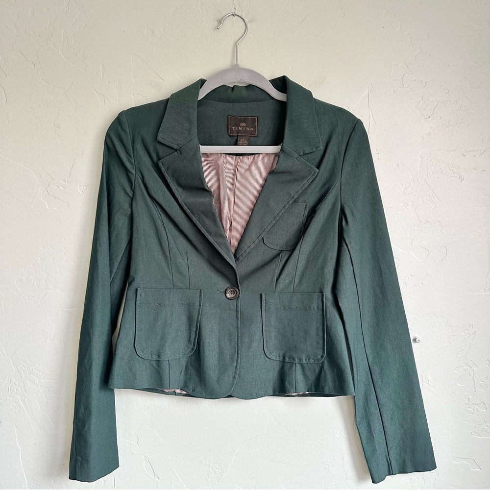 Timing Women’s Juniors Hunter Green Y2K Preppy Career Blazer Jacket Size Large